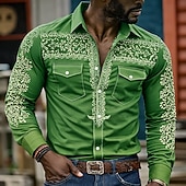 preiswerte Westernhemden für Herren-Herren Kuhmuster Ethnisch Komplizierte Blumen Hemd Westernhemd Cowboy-Shirt Langarm Vintage-Retro Lässig Outdoor Arbeitskleidung Frühling Herbst Umlegekragen Zwei Fronttaschen Leinenähnliches Hemd
