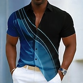 voordelige Geometrisch patroon-Voor heren Geometrisch Lijnen / golven Overgangskleur Overhemd Overhemd met knopen Korte mouw Mode-casual Dagelijks Buiten Vakantie Zomer Lente Strijkijzer 3D-afdrukken Linnenachtig shirt blauw Geel