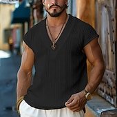 cheap Tank Tops-Men's T-Shirt Outfits Tee Top Sleeveless V Neck Spring &amp; Summer Summer Spring Knitwear Hawaiian Designer Knitted Casual Daily Home White Top Tee for Men