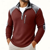 abordables Camiseta de punto gofre-Hombre Henley Shirt Camiseta de punto gofre Camisas de hombre con coderas Manga Larga Cremallera de un cuarto Otoño invierno Primavera Otoño Retro Antiguo Casual Bolsillos Cerrar Retazos Casual