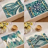 お買い得  Placemats＆Coasters＆Trivets-夏の海をイメージしたダイニングプレイスマット、ポリエステル100％の長方形テーブルマット、海の幾何学模様デザイン、洗濯機洗い可能、耐熱性、耐久性のあるテーブルプロテクター、モダンなホームキッチン