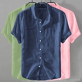 economico Classico-Per uomo Camicia Camicia di lino Camicia Estiva Abbigliamento da spiaggia Camicia con Bottoni Semplice Casuale Spiaggia Nero+Bianco+Grigio Blu navy + blu + bianco Kaki+Verde+Blu navy Blu navy + blu