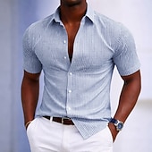baratos Camisas casuais inteligentes masculinas-Homens Camisa Social Camisa casual Camisa de algodão camisa de botão Preto Amarelo Verde Claro Rosa Roxo Manga Curta Listrado Colarinho de Camisa Casual Diário Bolso frontal Roupa Elegante Moda Casual