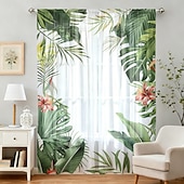economico Tende trasparenti-Tenda trasparente per finestre, adatta a tutte le stagioni, per camera da letto e soggiorno, con asta, motivo floreale dipinto a inchiostro, effetto morbido e nebbioso, elegante e leggera.