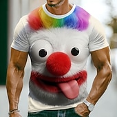 Realistisches 3D-Clown-T-Shirt für Herren mit roter Nase und herausgestreckter Zunge – witziger Allover-Print, normale Passform, lässig, alltagstauglich, Kostümparty-Geschenk, Designer-Kleidung,