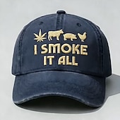 お買い得  贈り物-「I smoke it all」刺繍入りキャップ、お父さんへの面白いヴィンテージベースボールハットギフト、葉、牛、豚、鶏の刺繍入り、調節可能なダッドハットライフスタイルステートメントキャップ（男性用・女性用）