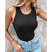  Dames Singlet Effen Modieus Stijlvol Casual Mouwloos Strakke ronde hals Normale tops Dagelijks Uitgaan Weekend Zwart Wit Geel Bruin Groen Zomer Lente