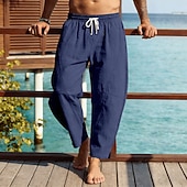 abordables Día festivo-Hombre Pantalones de lino Pantalones Pantalones bombachos holgados Correa Cintura elástica Plano Comodidad Transpirable Longitud total Diario Exterior Festivos Vacaciones Moda Negro Blanco Rígido