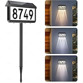 baratos Luzes e lanternas de caminho-Placas de endereço solares, número da casa para exterior à prova d'água, placas de endereço iluminadas com LED de 3 cores com estaca, números de endereço iluminados por energia solar para montagem na