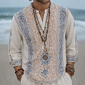 economico Modello etnico-Per uomo Etnico Floreale intricato Camicia Camicia con Bottoni Maglia Henley Manica Lunga Vintage Retrò Casuale Vacanza Matrimonio Estate Primavera Collo alla coreana Colletto Mao Stampa 3D Camicia