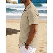 economico Vacanza-Per uomo Camicia Camicia di lino Camicia Estiva Camicia da Spiaggia Camicia con Bottoni Semplice Vacanza Ferie Nero Bianco Blu marino Azzurro cielo Manica Corta Collo a Lancia Estate Primavera