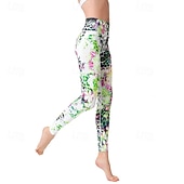 voordelige Yoga leggings en panty's-Dames Pilatesbroek Yogabroek Billenlift met ruche Hoge taille Sportschooltraining Hardlopen Fitness Legging Kleding Onderlichaam Flora Amethist Wit Blauw Sport Sportkleding Hoge Elasticiteit
