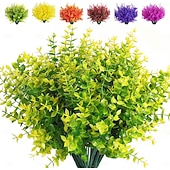 رخيصةأون نباتات صناعية وخضرة-٨ حزم من نباتات البقس الاصطناعية، نباتات ربيعية صناعية خارجية، شجيرات صناعية مقاومة للأشعة فوق البنفسجية، سيقان خضراء خارجية، أزهار خارجية تبدو حقيقية، أوكالبتوس صناعي