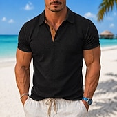 abordables Polo Clásico para Hombre-Hombre Polo de seda helada seersucker Con Texturas Casual Vacaciones Clásico Manga Corta Moda Básico Plano Botones Enfriamiento Primavera verano Azul Piscina Negro Blanco Gris Polo de seda helada