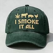 お買い得  贈り物-「I smoke it all」刺繍入りキャップ、お父さんへの面白いヴィンテージベースボールハットギフト、葉、牛、豚、鶏の刺繍入り、調節可能なダッドハットライフスタイルステートメントキャップ（男性用・女性用）