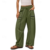 abordables Fondos-Mujer Pantalones de lino y algodón Pantalones Pantalones casuales Pantalones de verano Vacaciones Moda Ropa de calle Longitud total Alta cintura Retazos Bolsillo Cintura elástica Comodidad Cómodo