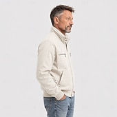 voordelige Casual Jassen-Heren Harrington-jas van 100% katoen, lichtgewicht, met ritssluiting, casual lente/herfstjas met opstaande kraag en borstzakken, zwart, marineblauw, ivoor