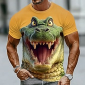  Tricou bărbătesc cu imprimeu de aligator și crocodil, gură deschisă, dinți ascuțiți, amuzant, cool, streetwear, hip hop, animale sălbatice, guler rotund, mânecă scurtă, imprimeu integral, croială