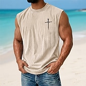 abordables T-shirts tropicaux de vacances-Hombre Cruz Top Camiseta desteñida con ácido Camisetas Interiores Sin Mangas Camiseta Impresión gráfica Cuello Barco Camisa Vacaciones Tropical Moda Diario Vacaciones Playas Negro Marrón Verde Trébol