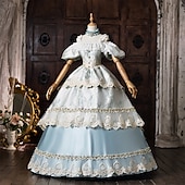cheap Dresses-Rococo Baroque Ball Gown Floor Length Ball Gown Choker Short Sleeves Princess Bridal Royal Attire Off the Shoulder Ball Gown Square Neck Fancy Dress Women's Royal Halloween Carnival Masquerade Prom