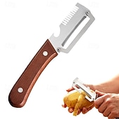 abordables Utensilios de cocina y gadgets-Pelador de verduras con mango de madera y abridor de botellas, pelador de verduras multifuncional para la cocina, utensilio de cocina para pelar frutas, calabazas, patatas, zanahorias y otras