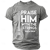  T-shirt pour hommes Bible Louez-le avec les Cordes Guitare Électrique Psaume 150 4 Musicien Chrétien Leader de Louange T-shirt Graphique Décontracté À Manches Courtes Vêtements de Groupe Église