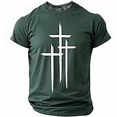  Crosses Faith Bible Christian Three Crosses Men's Minimalist Religious Graphic T Shirt Crew Neck Short Sleeve Inspirational Gift for Him Church Worship Wear Designer Clothing Apparel