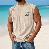 economico Tropische Urlaub-T-Shirts-Per uomo Palma di Cocco Maglietta smanicata T-shirt con lavaggio acido Canottiera Senza Maniche maglietta Stampa Grafica Girocollo Camicia Vacanza Tropicale Moda Quotidiano Vacanza Spiagge Nero