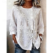 billige Enkle bluser-Dame Bluse Blonde Helfarge Daglig Stilfull Grunnleggende Kortermet Crew-hals Vanlige topper Avslappet Daglig Hvit Sommer Vår