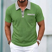 voordelige Klassieke polo voor heren-Voor heren Golfshirt Wafelgebreid poloshirt Casual liiketoiminta Klassiek Korte mouw Modieus Modern Effen Kleur Zak Kleurenblok Zomer Lente Normale pasvorm Zwart Wit Koningsblauw Groen Khaki Grijs