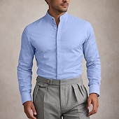 baratos camisas masculinas não de ferro-Homens Camisa Social Saia Camisa não de ferro Tecido Diário O negócio Amarelo Claro Azul Claro Preto Branco Manga Longa colarinho do vovô Todas as Estações Roupa