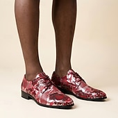 voordelige Derby Schoenen-Rode herenschoenen met slangenprint, vetersluiting, modieuze nette schoenen, een opvallend formeel schoeisel voor bruiloften, banketten, feesten, gala's, podiumoptredens en gedurfde avondkleding.