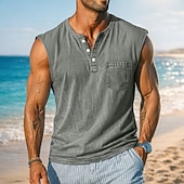 levne Tílka na cvičení-SoftFade™ Pánský tank top vesta podkošile bez rukávů košile bez rukávů Henley léto jednobarevné základní kapsa knoflíky volný dovolená street fialová tričko pro muže