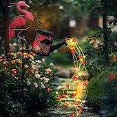 abordables Éclairage paysager-Arrosoir flamant rose solaire étanche en fer, lampe LED à effet fluide, lampe décorative à piquer pour jardin, cour, allée, pelouse, terrasse – éclairage paysager d'ambiance estival