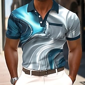 cheap Men's Geometric Polo-Men's Marble Polo Shirts Short Sleeve Polo Shirts Collared Shirts Business Casual Outdoor Athleisure Daily Wear 3D Print Buttons Summer Spring Blue Purple Green