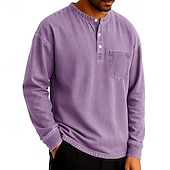 levne Ležérní tričko Henley-SoftFade™ Pánské tričko Henley T-shirt Tee dlouhý rukáv jednobarevné vintage retro ležérní styl obarvené vybledlé Henley ležérní jaro podzim černá šedá světle modrá Henley T-Shirt
