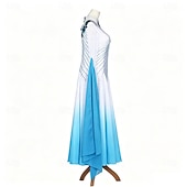 preiswerte Wettbewerbsbekleidung-Gesellschaftstanz Kleid Strass Falten Spleißen Damen Party Training Leistung Langarm Hoch Spandex Polyester