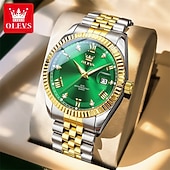 voordelige Quartz Watches-OLEVS Mens Luxury Watch Classic Green Face Two Tone Silver Gold Stainless Steel Waterproof Quartz Wristwatch with Date Luminous Hands Business Dress Fashion Watches for Men Gifts