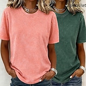  softfade™ camiseta de mujer 100% algodón camisa de algodón tops lavados vintage lavado ácido lavado vintage liso moda vintage elegante manga corta cuello redondo tops largos casual diario para salir rosa+naranja