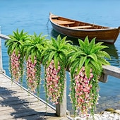 abordables Plantes et Verdure Artificielles-Ensemble de 4 plantes artificielles de type fougère de Boston et ipomée de la pampa, à suspendre soi-même. Résistantes aux UV, ces plantes artificielles réalistes sont toujours vertes et ne