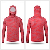 baratos Tops-Homens Camisa de Trilha Camisa de pesca Camisa com proteção UV Manga Longa Com Capuz Blusas Ao ar livre Proteção Solar UV Respirável Verão Primavera Terileno Preto Branco Vermelho Pesca Alpinismo
