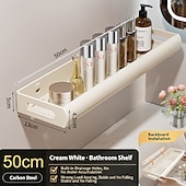 baratos Conjunto de acessórios de casa de banho-Prateleira de parede para banheiro, estilo creme, 30/40/50 cm – organizador para pia e vaso sanitário, sem necessidade de furar, economiza espaço, durável, fácil de instalar, perfeito para organizar o
