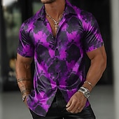 preiswerte Geometrische Muster-Herren Geometrisch Marmor Abstrakte Kunst Hemd Sommerhemd Knopfhemd Kurzarm Modisch lässig Outdoor Urlaub Sommer Frühling Umlegekragen 3D-Druck Hemden mit Kragen Gelb Purpur Orange