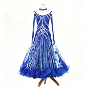 cheap Competition Wear-Ballroom Dance Dress Rhinestone Pleats Splicing Women's Party Training Performance Long Sleeve High Spandex Polyester