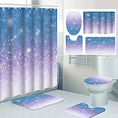 cheap Shower Curtains-Modern Creative Bathroom Shower Curtain and Bath Mat Set, Polyester Waterproof, Mildew Resistant, Quick Dry, Non Slip, Easy to Clean, Home Bathroom Decor