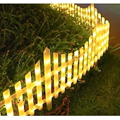 voordelige Pathway Lights &amp; Lanterns-Witte schutting met zonneverlichting voor de tuin, tuinafscheiding met zonneverlichting en afstandsbediening, decoratieve mini-hekwerkjes voor een klein bloemenpad, boom, erf of huisdierafscheiding.