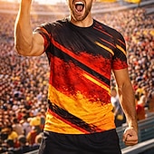 abordables T-shirts et Débardeurs de Course-Maillot de football homme inspiré de l'Allemagne – haut de performance à motif abstrait noir, rouge et or, maille respirante, séchage rapide, protection solaire UPF 50+ – T-shirt de tournoi pour