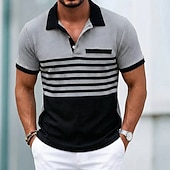 voordelige Klassieke polo voor heren-Voor heren Golfshirt Wafelgebreid poloshirt Casual liiketoiminta Klassiek Korte mouw Modieus Modern Effen Kleur Gestreept Knop Zomer Lente Normale pasvorm Wit Koningsblauw Groen Khaki Grijs Golfshirt