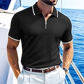 halpa Miesten Klassinen Polo-Miesten Polo Poolopaidat Kausaliteetti Katu Kauluskäänne Lyhythihainen Perus Moderni Geometrinen Tavallinen Kevyt Napit Kesä Kevät Loose Fit Musta Valkoinen Viini Laivaston sininen Tumman vihreä Khaki