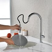 Недорогие Смесители для кухни-Кухонный смеситель с выдвижным распылителем, однорычажный смеситель с высоким изливом для мойки, прочная латунная конструкция, двухфункциональная распылительная головка, простая установка.